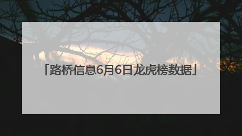 路桥信息6月6日龙虎榜数据